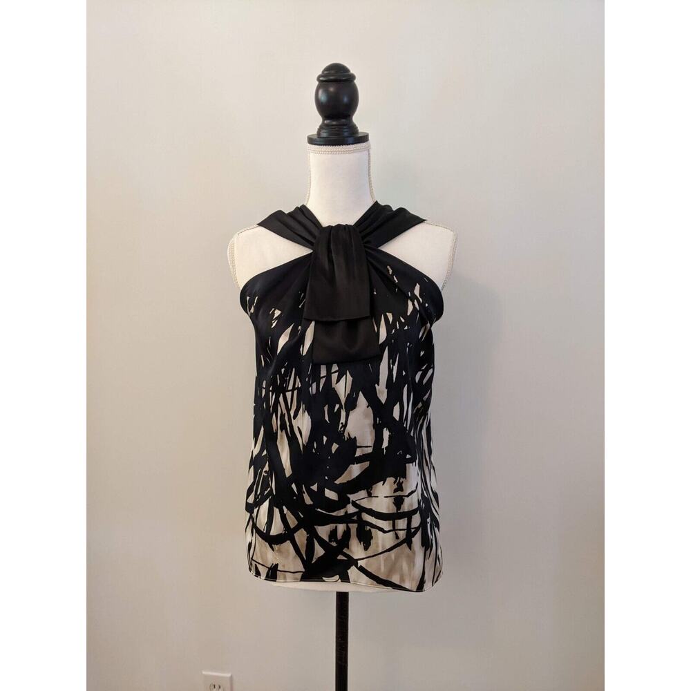 Tahari Silky Ascot Bow Neck Sleeveless Blouse Top